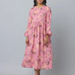 Floral Print Slim Fit Long Flared Sleeve Casual Dress