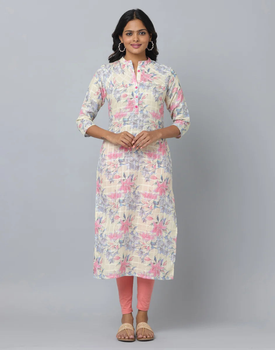 Floral Print 3/4 Sleeve Kurta