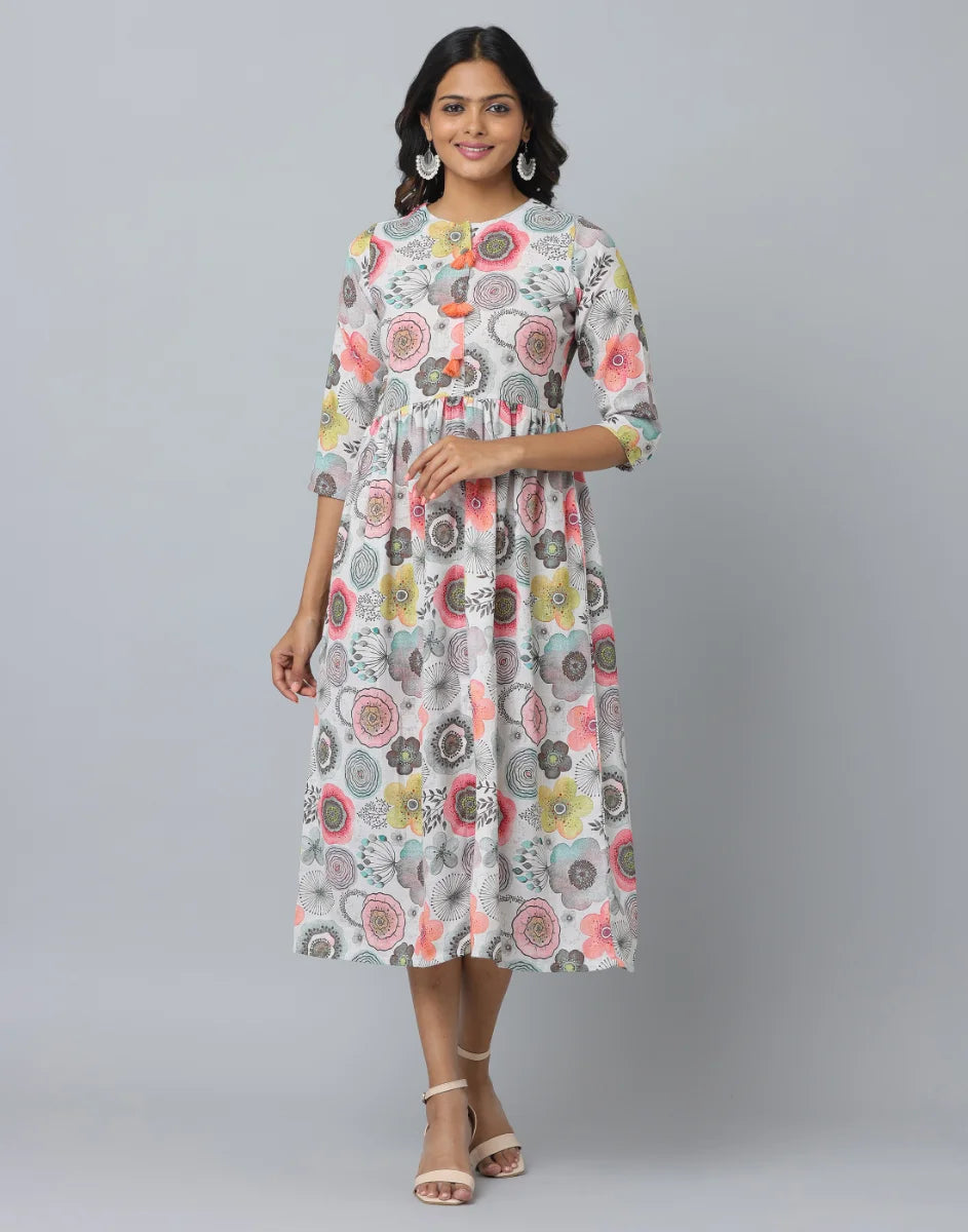 Floral Printed 3/4th Sleeve Casual Dress