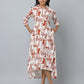 Abstract Print Loose Fit 3/4th Sleeve Dress  With Side Pockets