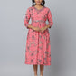 Floral Print 3/4 Sleeve Ethnic Dress