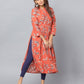 Floral Print Slim Fit 3/4th Sleeve Kurta