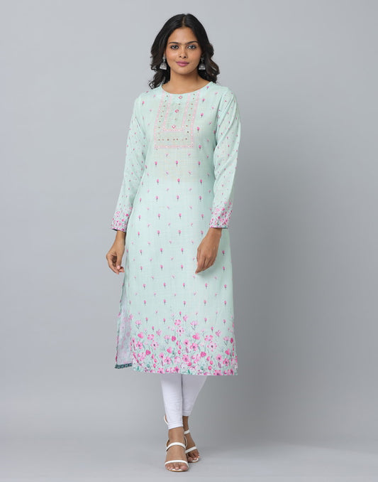 Floral Print Full Sleeve Kurta