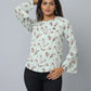 Anavarana Round Neck Floral Print Top WIth Flared with full Sleeves