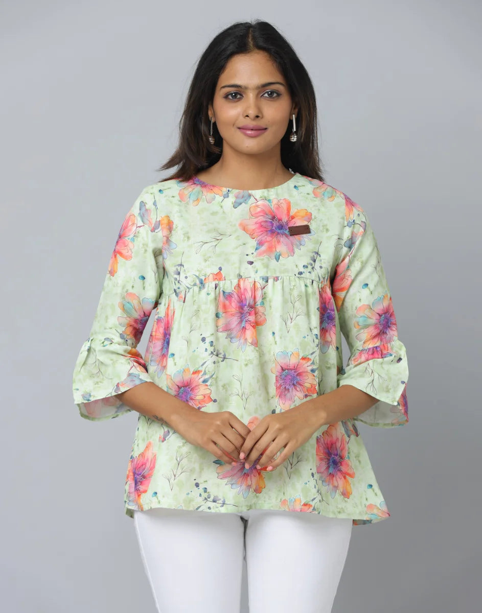 Anavarana 3/4 Sleeve Frock Style Floral Short Top