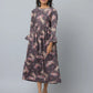 Floral Print Slim Fit Long Flared Sleeve Casual Dress