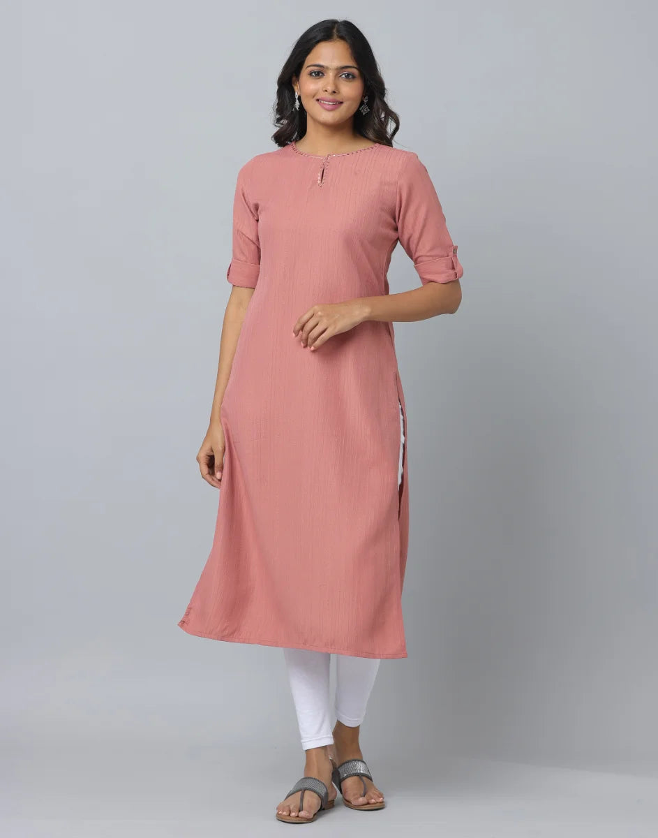 Straight Cut Slim Fit Elbow Length Kurta