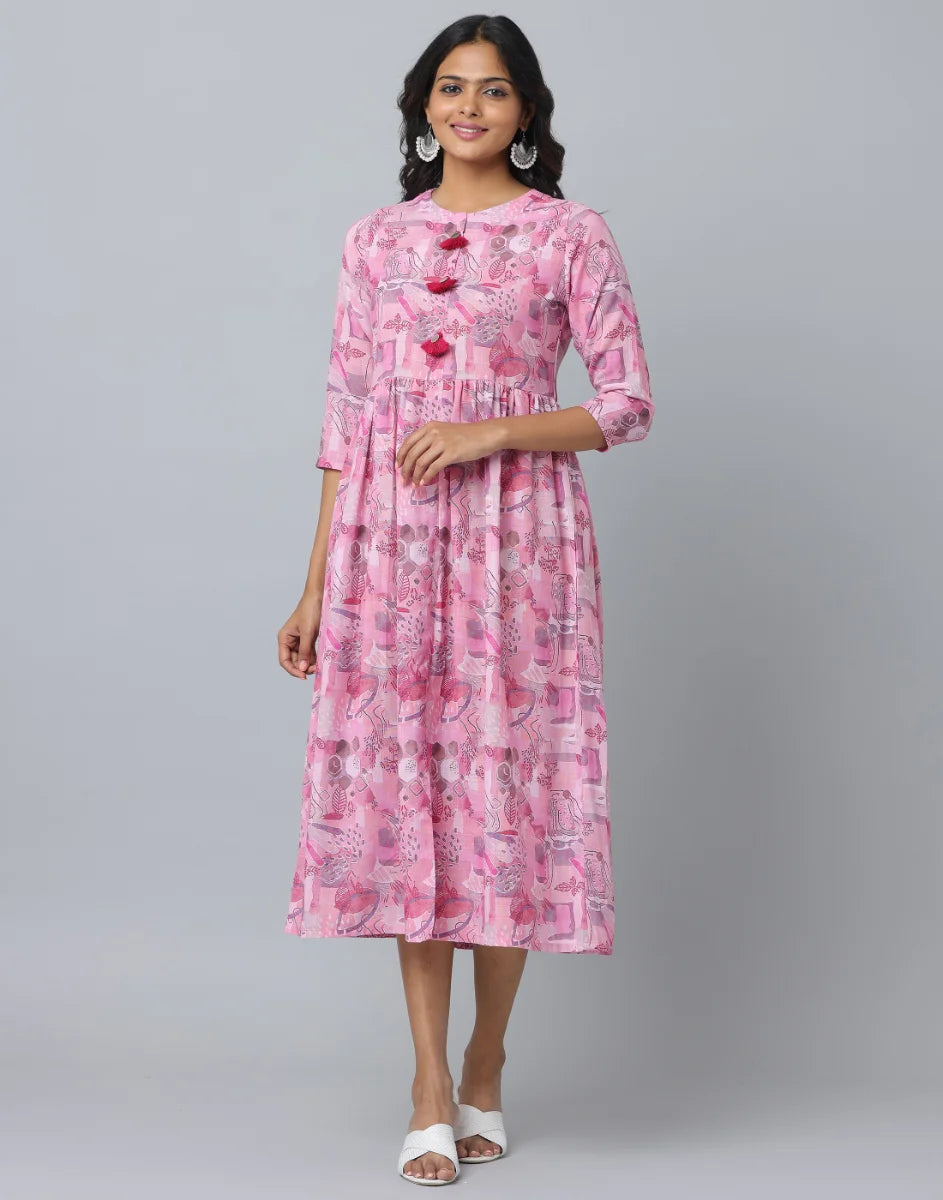 Floral Printed 3/4th Sleeve Casual Dress