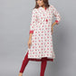 Floral Print Mandarin Collar Slim Fit 3/4th Sleeve Kurta