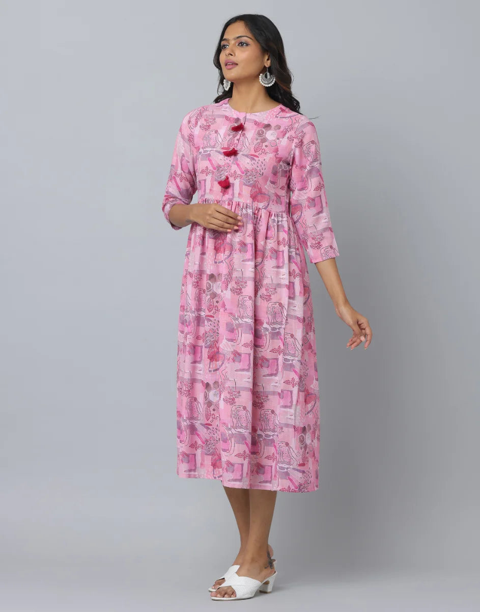 Floral Printed 3/4th Sleeve Casual Dress