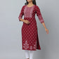 Floral Print Slim Fit 3/4th Sleeve Kurta