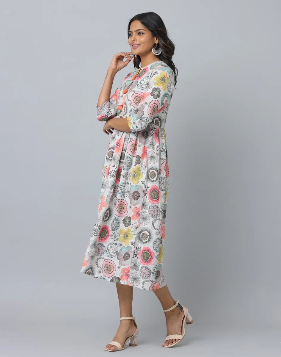 Floral Printed 3/4th Sleeve Casual Dress