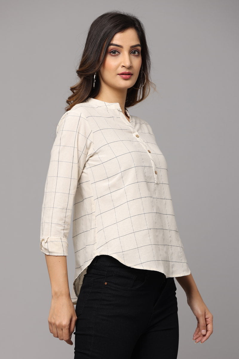 High V Neck Top 3/4th Sleeve With Cuff & Button