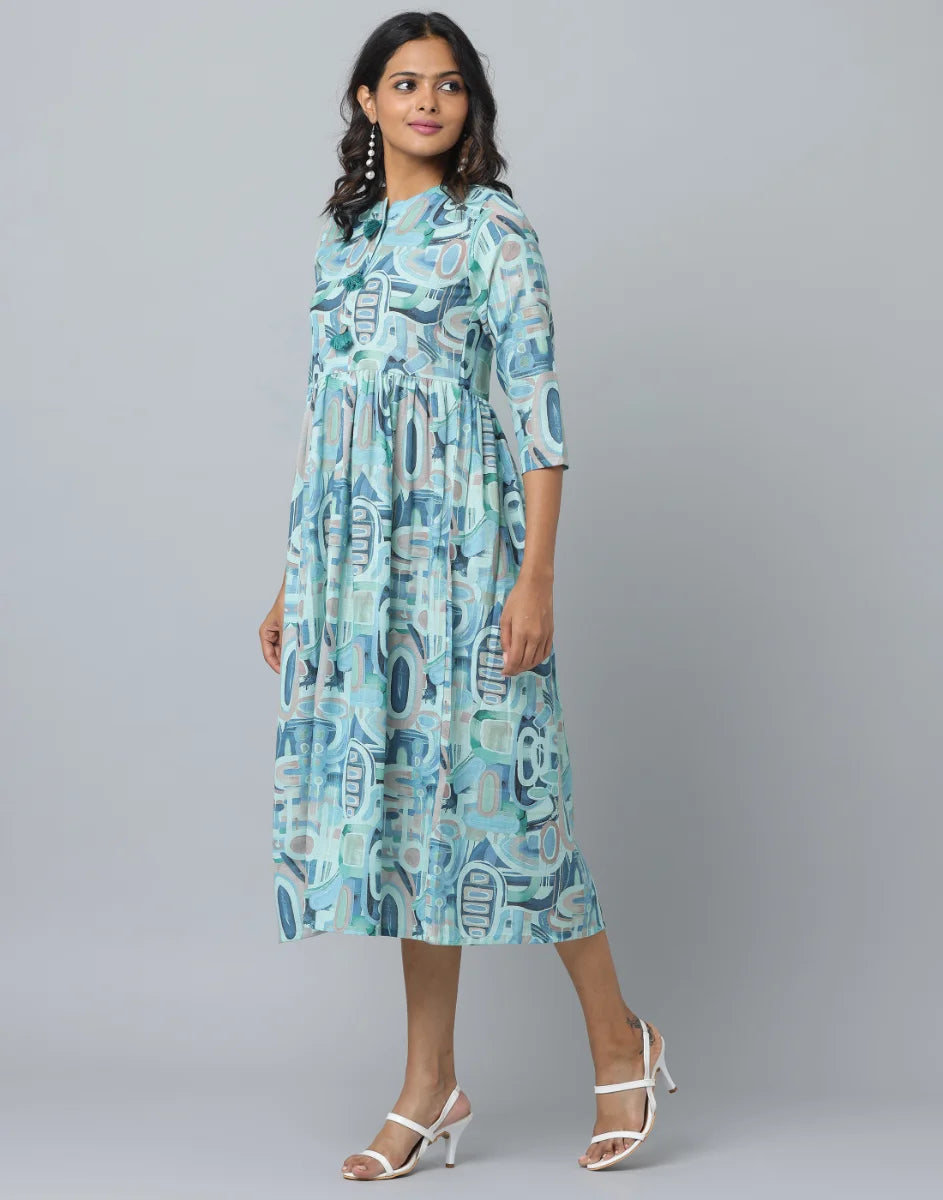 Floral Printed 3/4th Sleeve Casual Dress