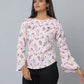 Anavarana Round Neck Floral Print Top WIth Flared with full Sleeves