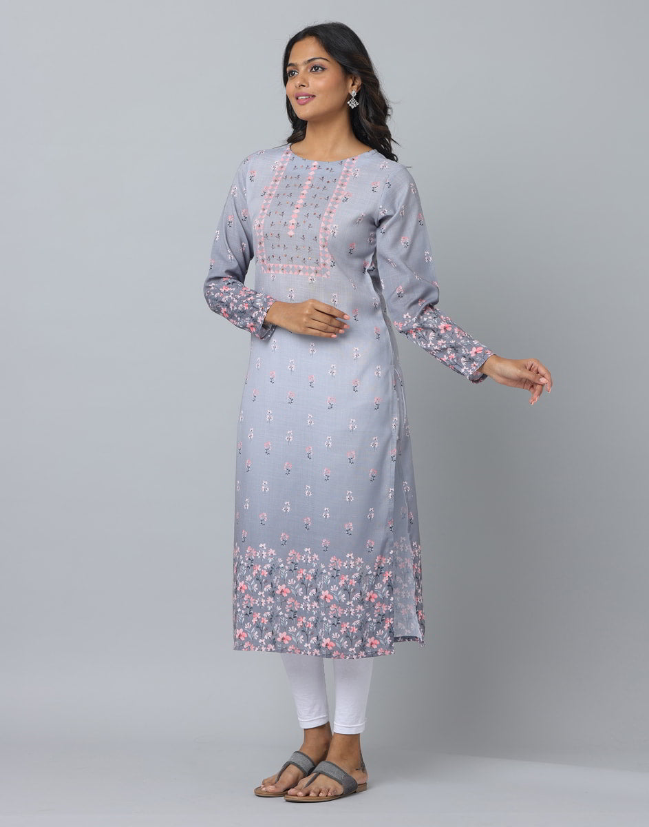 Floral Print Full Sleeve Kurta