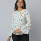 Anavarana Round Neck Floral Print Top WIth Flared with full Sleeves