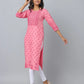 Floral Print Slim Fit 3/4th Sleeve Kurta