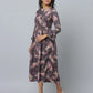 Floral Print Slim Fit Long Flared Sleeve Casual Dress