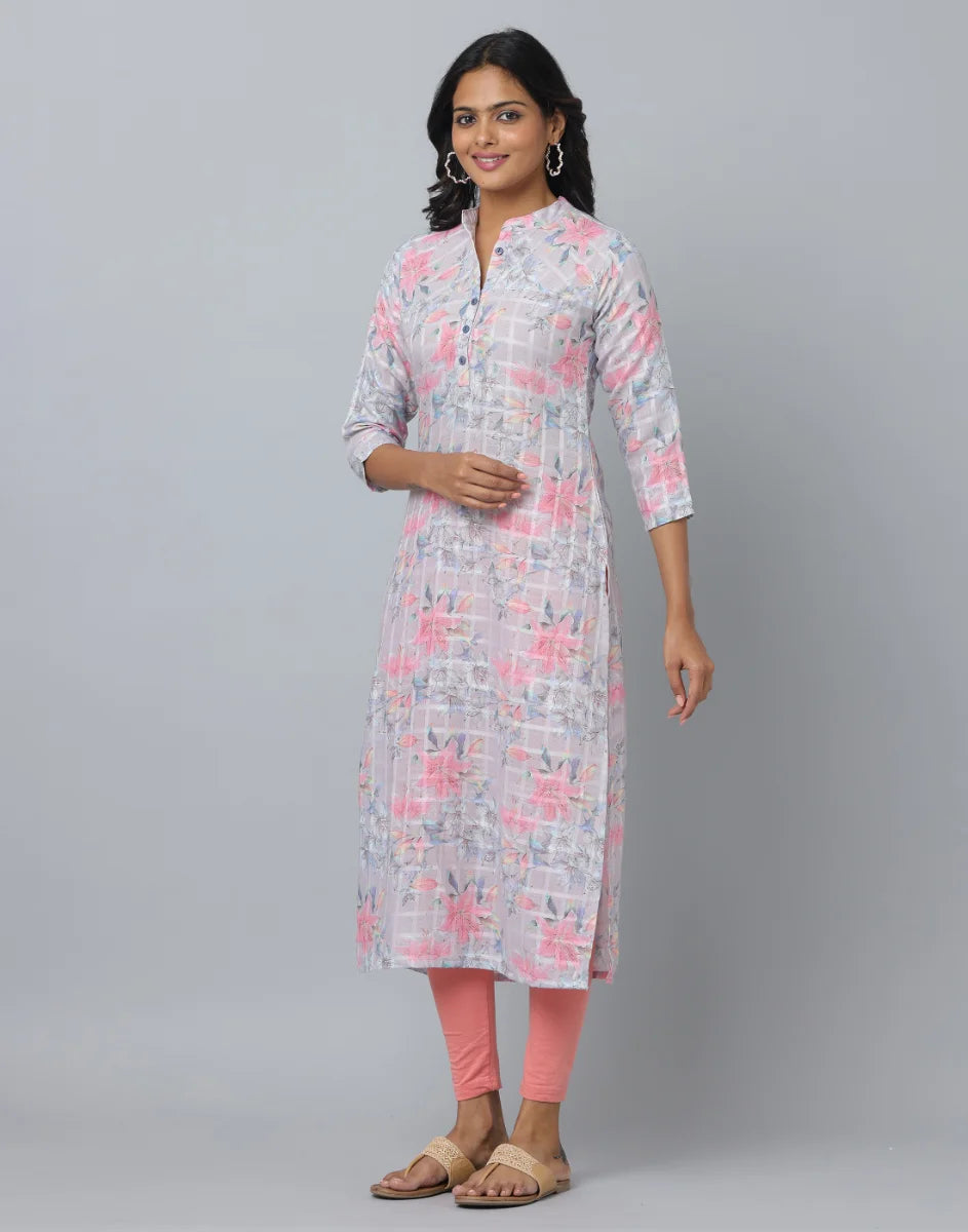 Floral Print 3/4 Sleeve Kurta