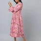 Floral Print Slim Fit Long Flared Sleeve Casual Dress