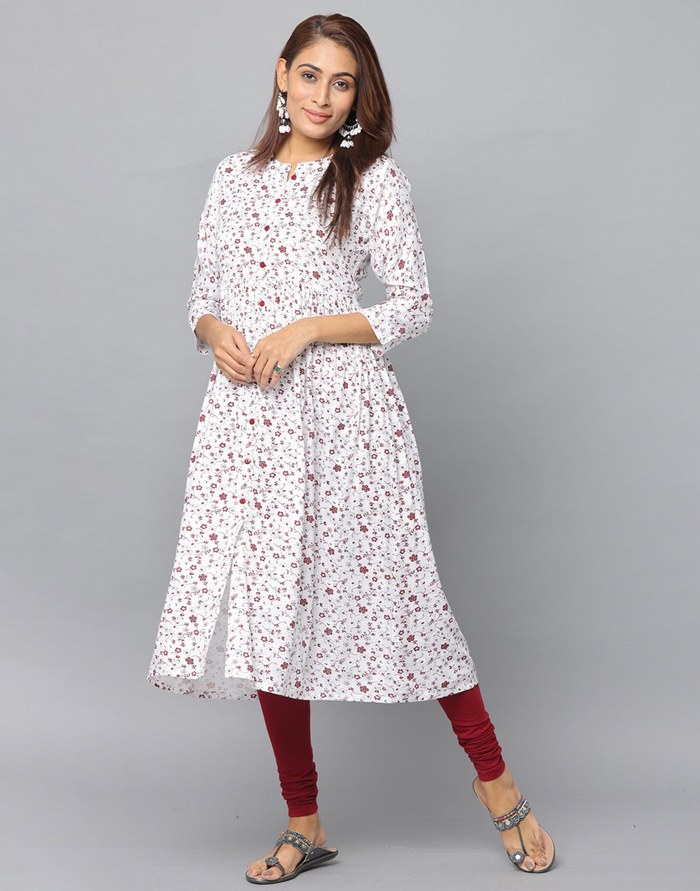 Floral Printed Loose Fit 3/4th Sleeve Kurta