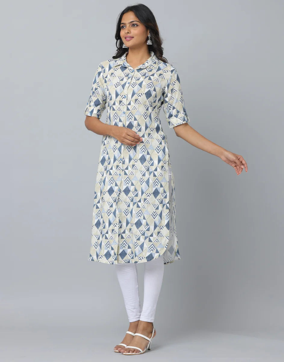 Printed Slim Fit Elbow Length Sleeve Kurta