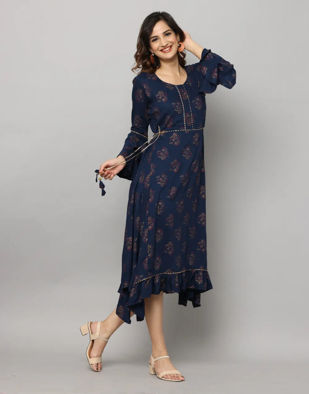 Printed No Side Cut loose Fit Double Layer Full Sleevve Kurta