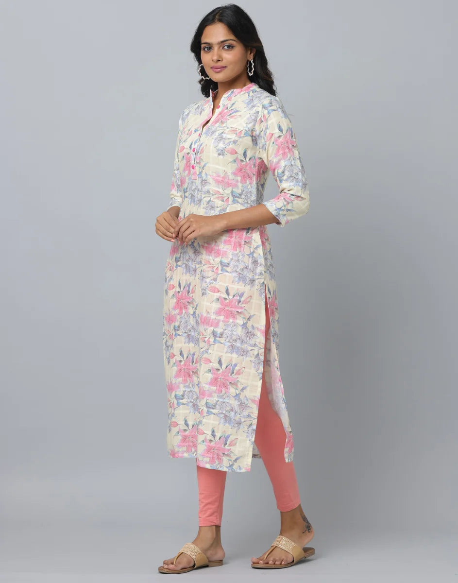 Floral Print 3/4 Sleeve Kurta