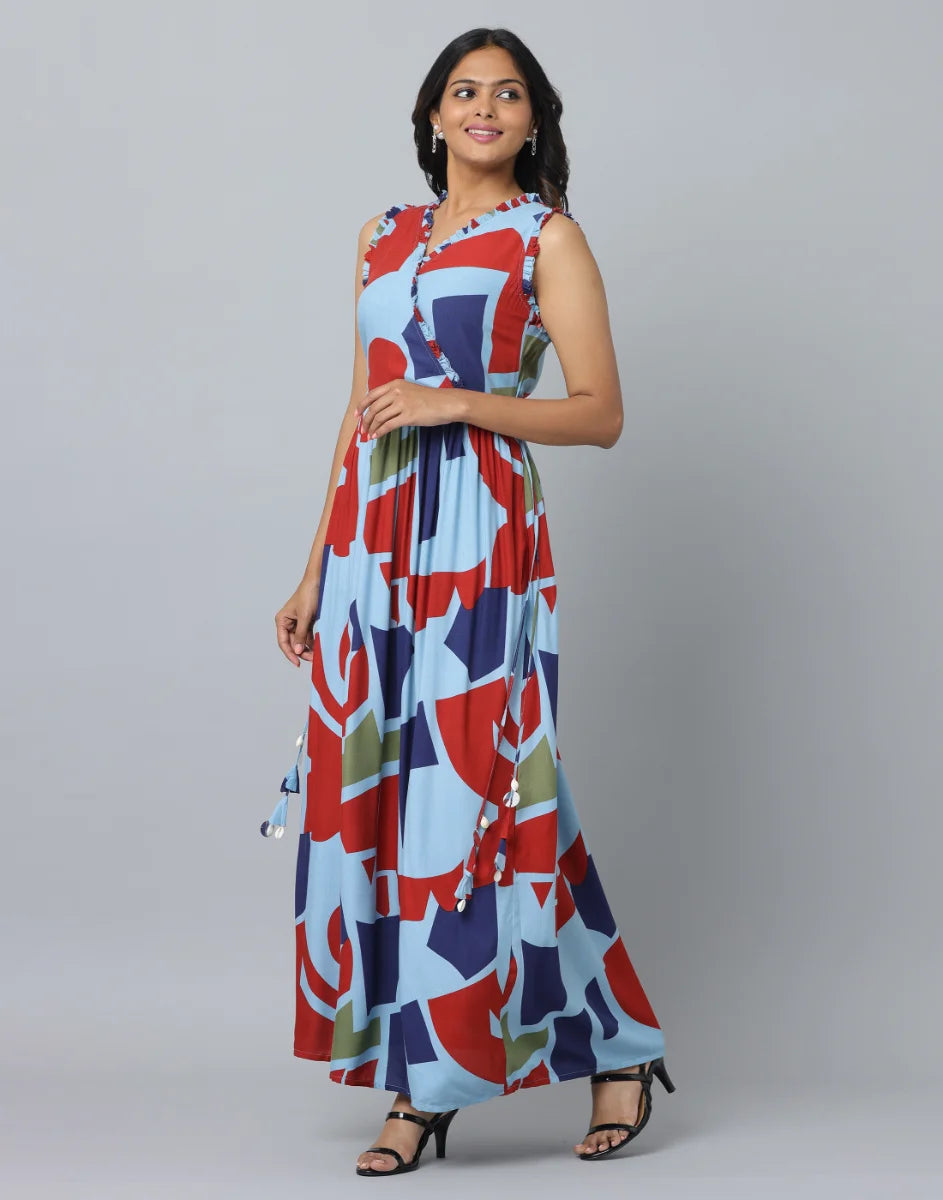 Floral Print Slim Fit Sleeveless Long Dress