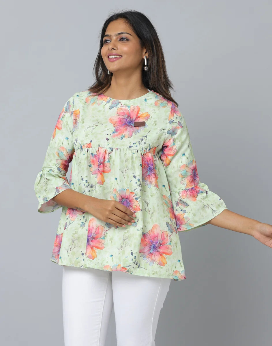 Anavarana 3/4 Sleeve Frock Style Floral Short Top