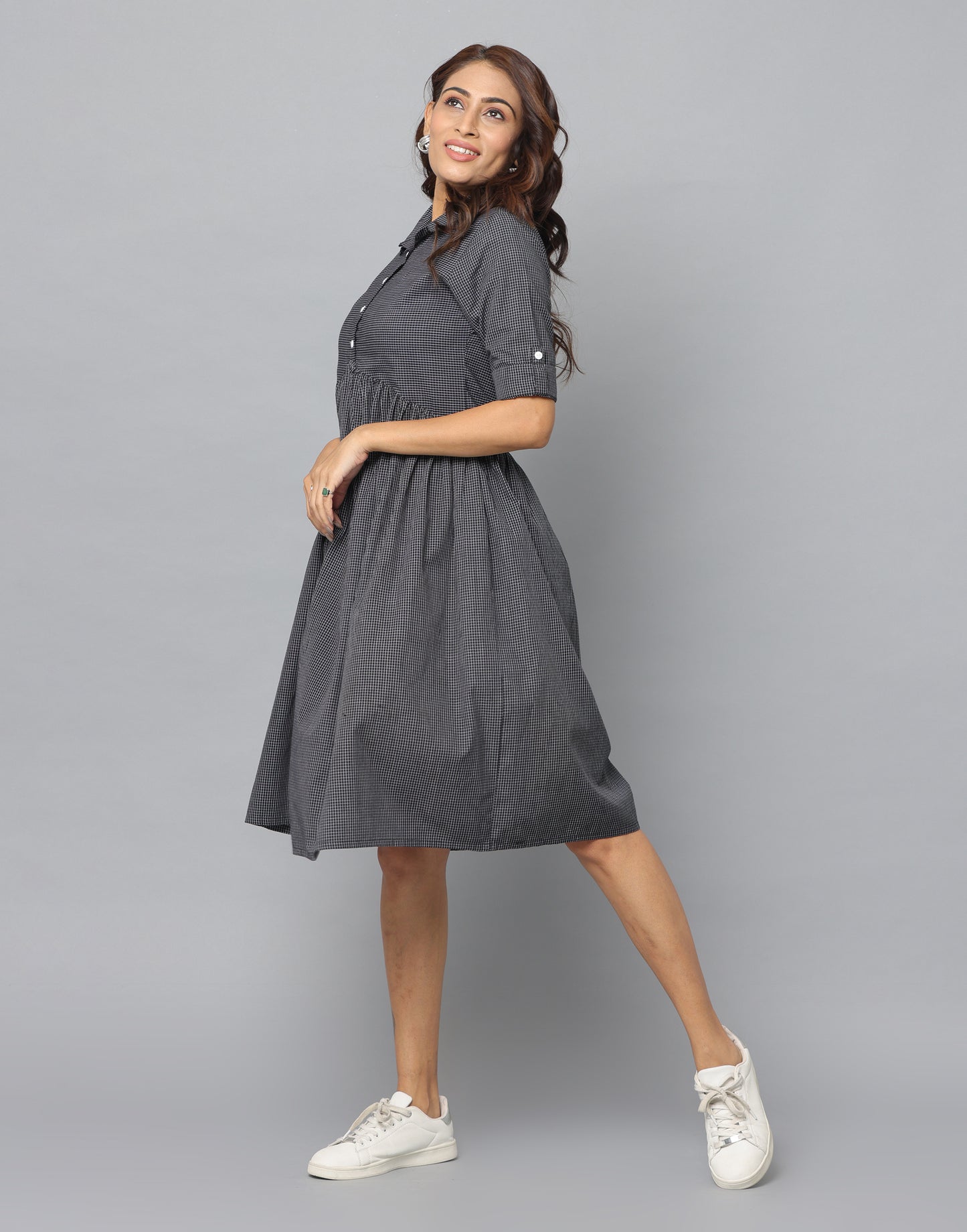 Gingham Check Casual Fit Half Sleeve Dress