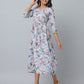 Floral Print 3/4 Sleeve Ethnic Dress