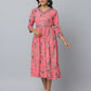 Floral Print 3/4 Sleeve Ethnic Dress