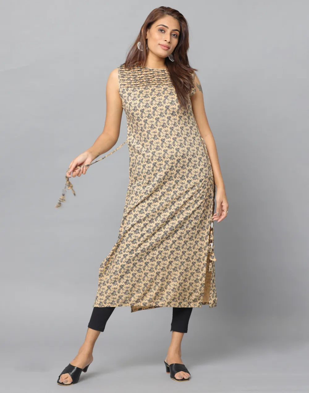 Daisy Yellow Pintuck Yoke Sleeveless Kurta