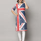 Flag Print Straight Cut Slim Fit Elbow Length Kurti