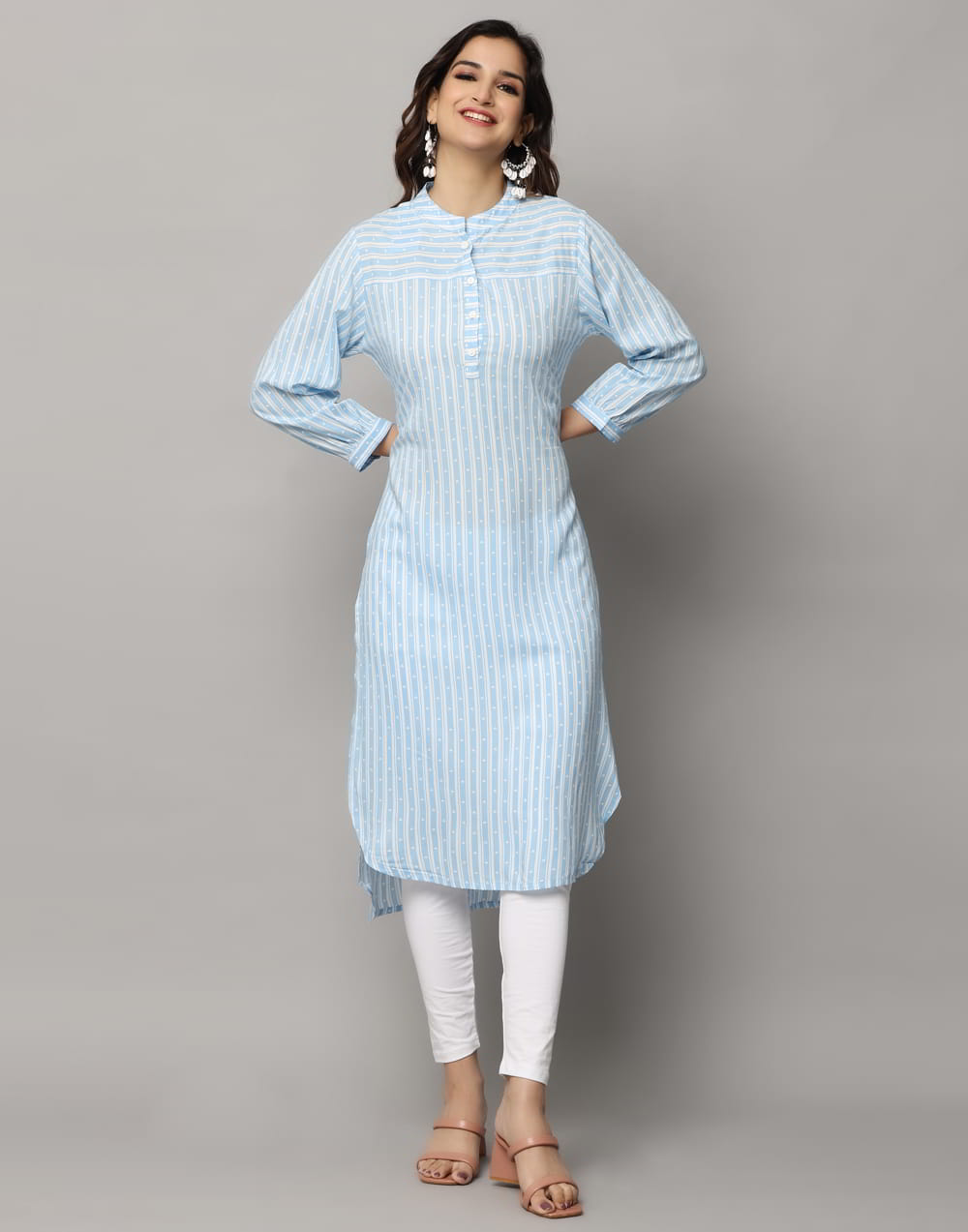 Stripes U Shape Slim Fit Full Sleeve with cuff Kurta