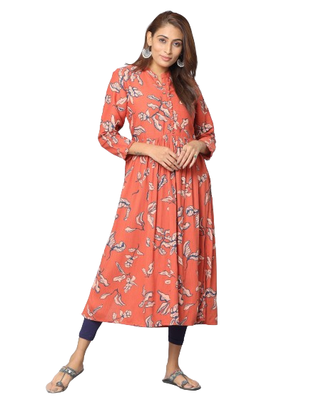 Floral Print Slim Fit 3/4th Sleeve Kurta