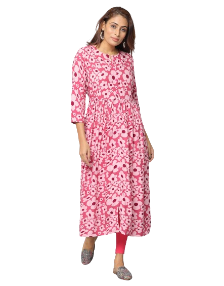 Floral Printed Loose Fit 3/4th Sleeve Kurta