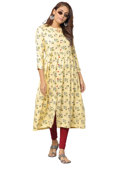 Floral Printed Loose Fit 3/4th Sleeve Kurta