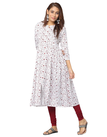 Floral Printed Loose Fit 3/4th Sleeve Kurta