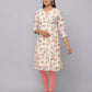 Light Yellow and Peach Floral Decolette Neck Kurta with 3/4 Sleeves