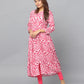 Floral Printed Loose Fit 3/4th Sleeve Kurta