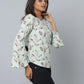 Anavarana Round Neck Floral Print Top WIth Flared with full Sleeves