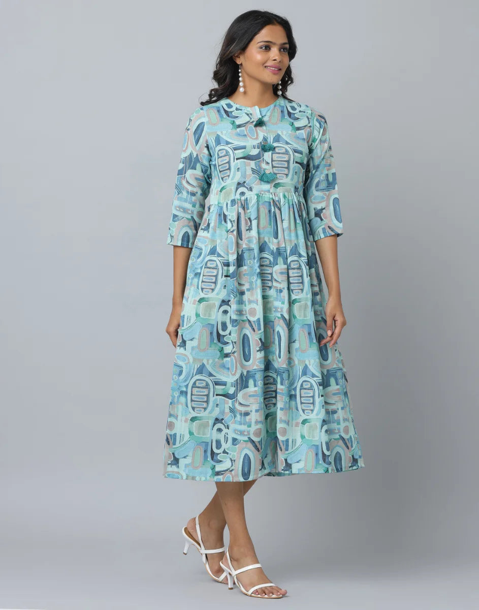 Floral Printed 3/4th Sleeve Casual Dress