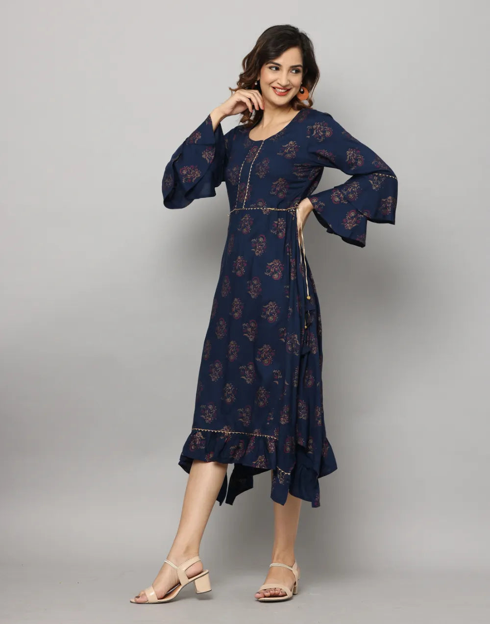 Printed No Side Cut loose Fit Double Layer Full Sleevve Kurta