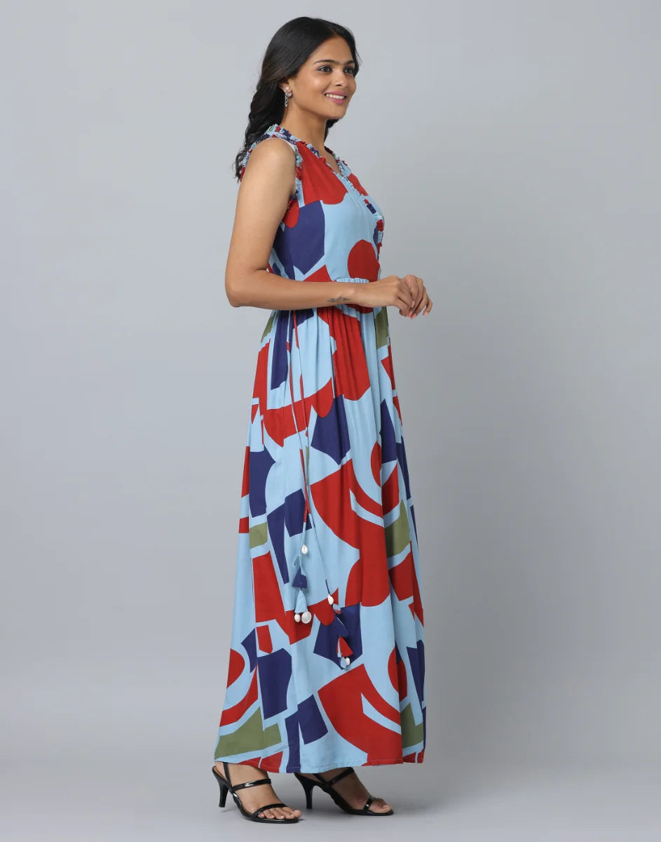 Floral Print Slim Fit Sleeveless Long Dress