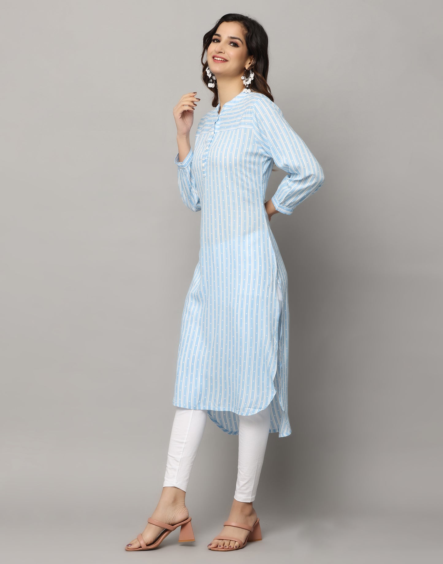 Stripes U Shape Slim Fit Full Sleeve with cuff Kurta