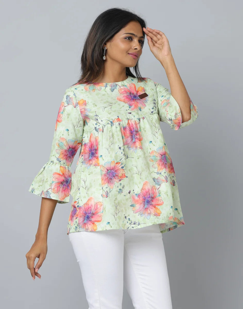 Anavarana 3/4 Sleeve Frock Style Floral Short Top