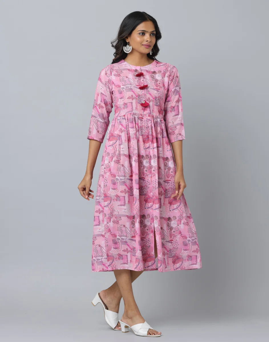 Floral Printed 3/4th Sleeve Casual Dress